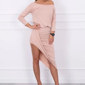 Asimetriška suknelė, 3/4 rankovės, , smėlio