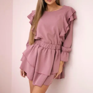 Suknelė su vertikaliais raukiniais tamsiai