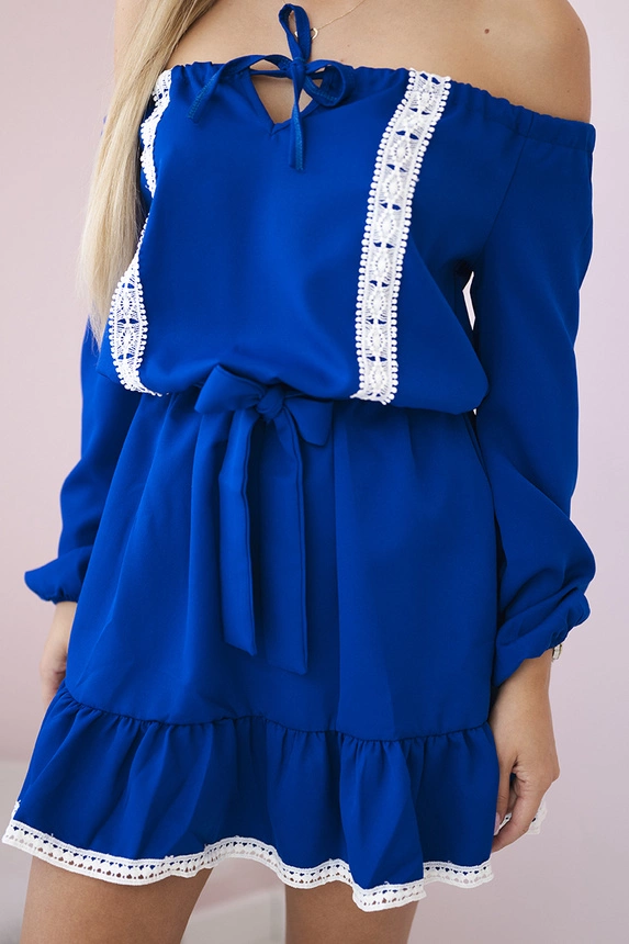 16106_4 Atvirų pečių ir nėrinių rugiagėlių suknelė - Image 4