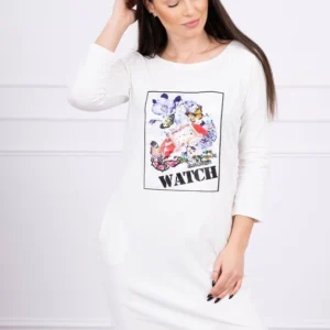 Suknelė su 3D Laikrodis grafinis ecru