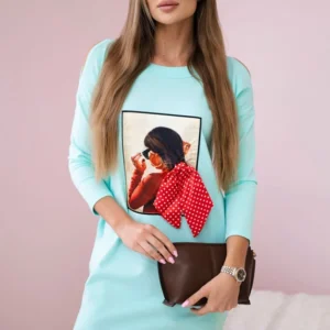 3D žirnelių rašto ir lankelio suknelė