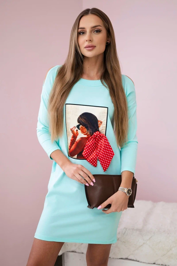 17076_3 3D žirnelių rašto ir lankelio suknelė