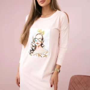 Suknelė su mergaitės su 3D akiniais grafiniu piešiniu