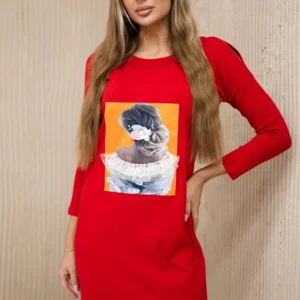 Suknelė su 3D grafika, nėriniuota