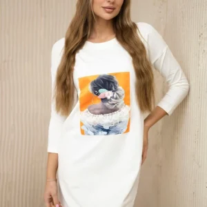 Suknelė su 3D grafika, ecru nėriniai