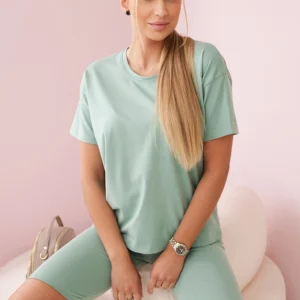 Komplet top+legginsy ciemny miętowy