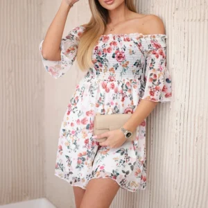 Ispaniška suknelė su gėlių motyvais ecru