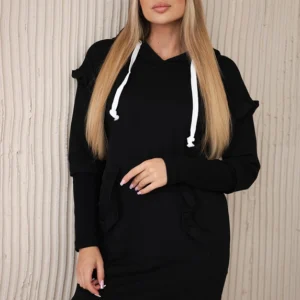 Suknelė su dekoratyviniais raukiniais ir gobtuvu