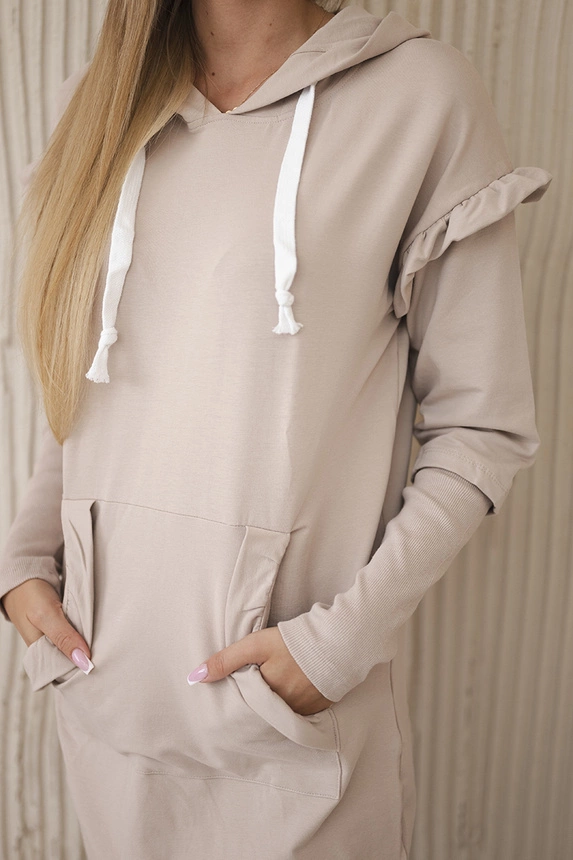 20882_4 Suknelė su dekoratyviniais raukiniais ir gobtuvu smėlio - Image 4