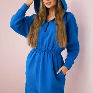 Apšiltinta suknelė su gobtuvu rugiagėlių