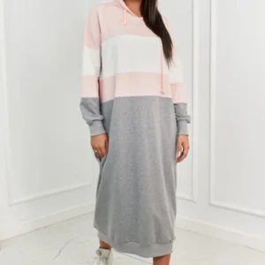 Trispalvė suknelė su gobtuvu miltelių + ecru +