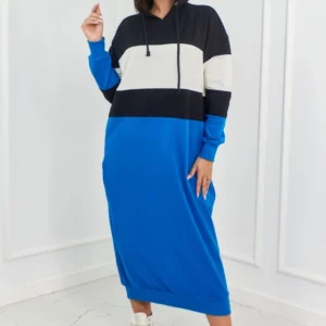 Trispalvė suknelė su gobtuvu + ecru + rugiagėlė