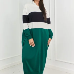 Trispalvė suknelė su gobtuvu ecru + + tamsiai