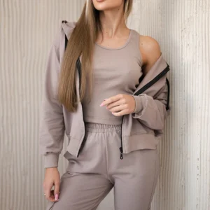 3 in 1 džemperis + viršutinėmis + kelnėmis tamsiai smėlio