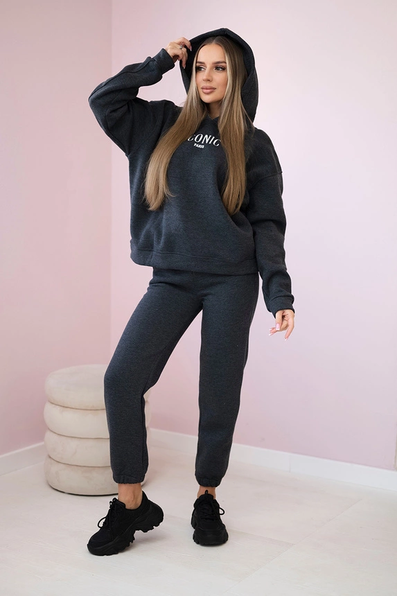 25936_1 Izoliuotas medvilnės , džemperis su siuvinėtomis + kelnės Grafitas - Image 2