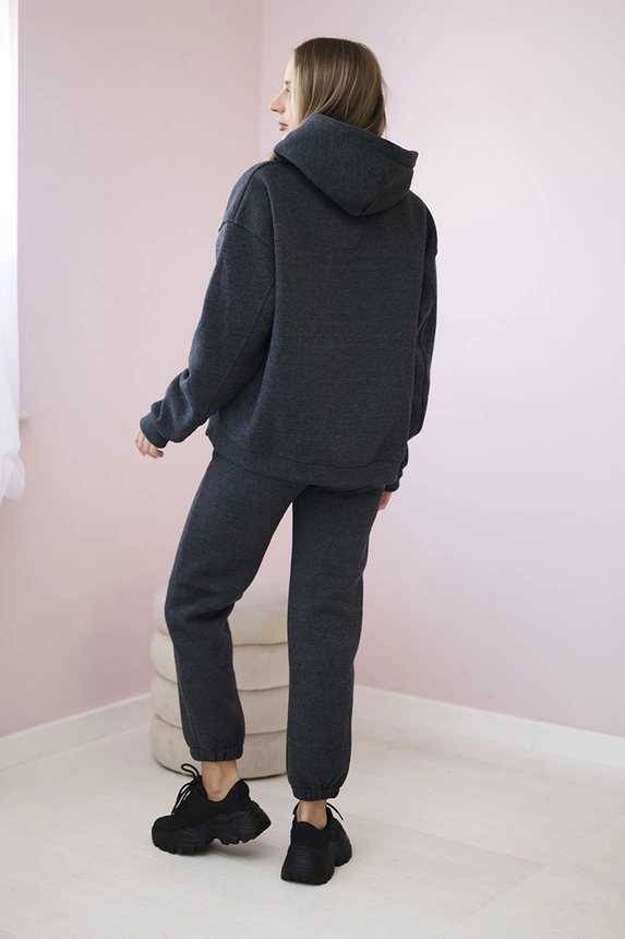 25936_2 Izoliuotas medvilnės , džemperis su siuvinėtomis + kelnės Grafitas - Image 3