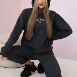 Izoliuotas medvilnės , džemperis su siuvinėtomis + kelnės Grafitas