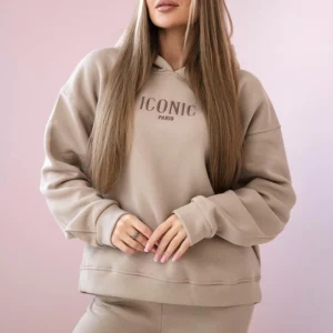 Izoliuotas medvilnės , džemperis su siuvinėtomis + kelnės smėlio