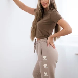 Amour medvilninės kelnės tamsiai smėlio