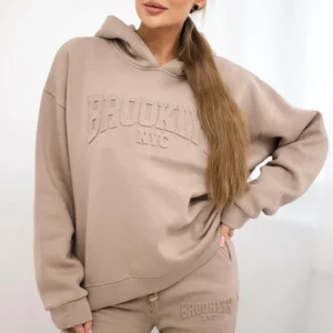 Izoliuotas medvilnės , džemperis + kelnės Brooklyn tamsiai smėlio