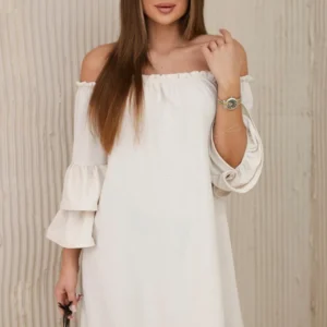 Ispaniška suknelė su maivymusi ant rankovės smėlio