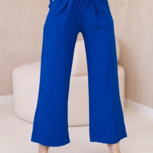 Viskozės kelnės plačioms kojoms Rugiagėlių