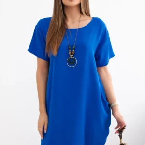 Suknelė su kišenėmis ir pakabuku rugiagėlių