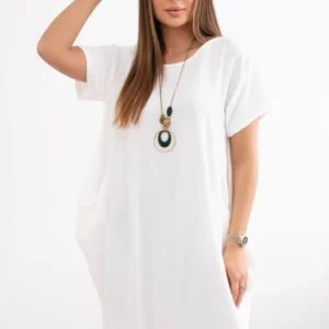 Suknelė su kišenėmis ir pakabuku ecru