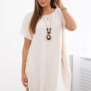 Suknelė su kišenėmis ir pakabuku šviesiai smėlio