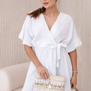 Muslino suknelė su juosmeniu