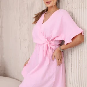 Muslino suknelė su juosmeniu šviesiai