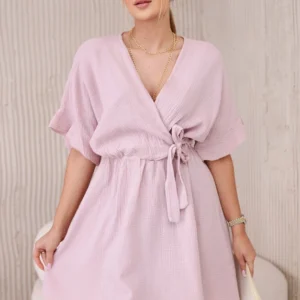 Muslino suknelė su juosmeniu tamsiai