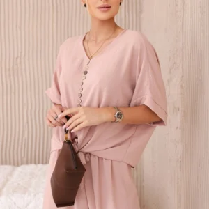 Komplet bluzki ze spodniami tamsiai miltelių