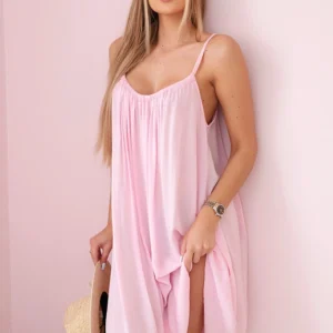 Viskozės suknelė su dirželiais šviesiai