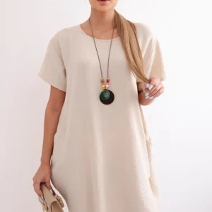 Suknelė su kišenėmis ir pakabuku tamsiai smėlio