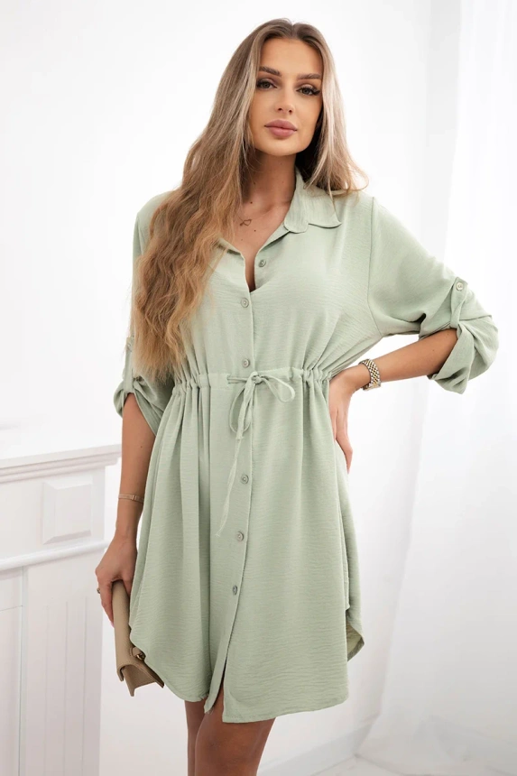 29553_4 Suknelė su sagų užsegimu ir kaklaraiščiu ties juosmeniu tamsios