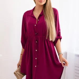 Suknelė su sagų užsegimu ir kaklaraiščiu ties juosmeniu Burgundija