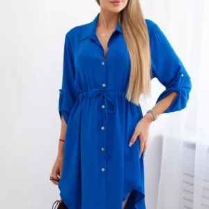 Suknelė su sagų užsegimu ir kaklaraiščiu ties juosmeniu rugiagėlių