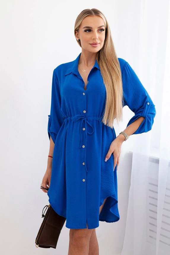 29558_3 Suknelė su sagų užsegimu ir kaklaraiščiu ties juosmeniu rugiagėlių