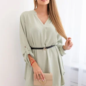 Suknelė su ilgesne nugara ir diržu abrikosas tamsios