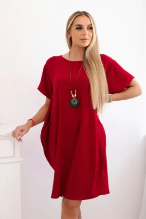 Suknelė su kišenėmis ir pakabuku Burgundija