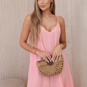 Muslino suknelė su dirželiais abrikosas