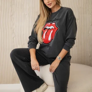 Medvilnės , nušluostytas spauda džemperio + kelnės Grafitas