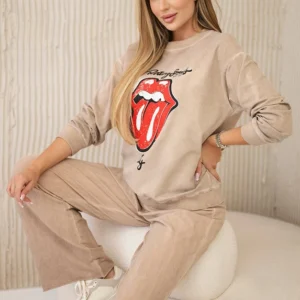 Medvilnės , nušluostytas spauda džemperio + kelnės kupranugaris