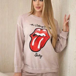 Medvilnės , nušluostytas spauda džemperio + kelnės miltelių