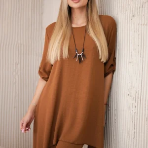 Palaidinės + kelnės su pakabuku tamsus kupranugaris