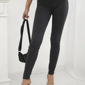 Medvilninės kelnės su cirkoniais ant galinių kišenių grafitas