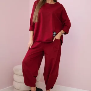 Medvilninių marškinių kelnių Burgundija