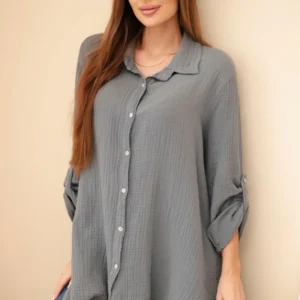 Medvilniniai muslino marškiniai Plus Size tamsiai