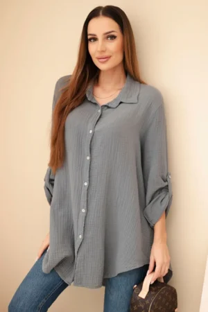 Medvilniniai muslino marškiniai Plus Size tamsiai